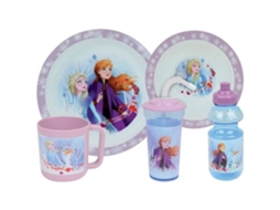 Conjunto De Talheres Disney Frozen - Fun House - 006379 - Prato Fundo, Prato Plano, Caneca, Garrafa E Copo Com Canudo