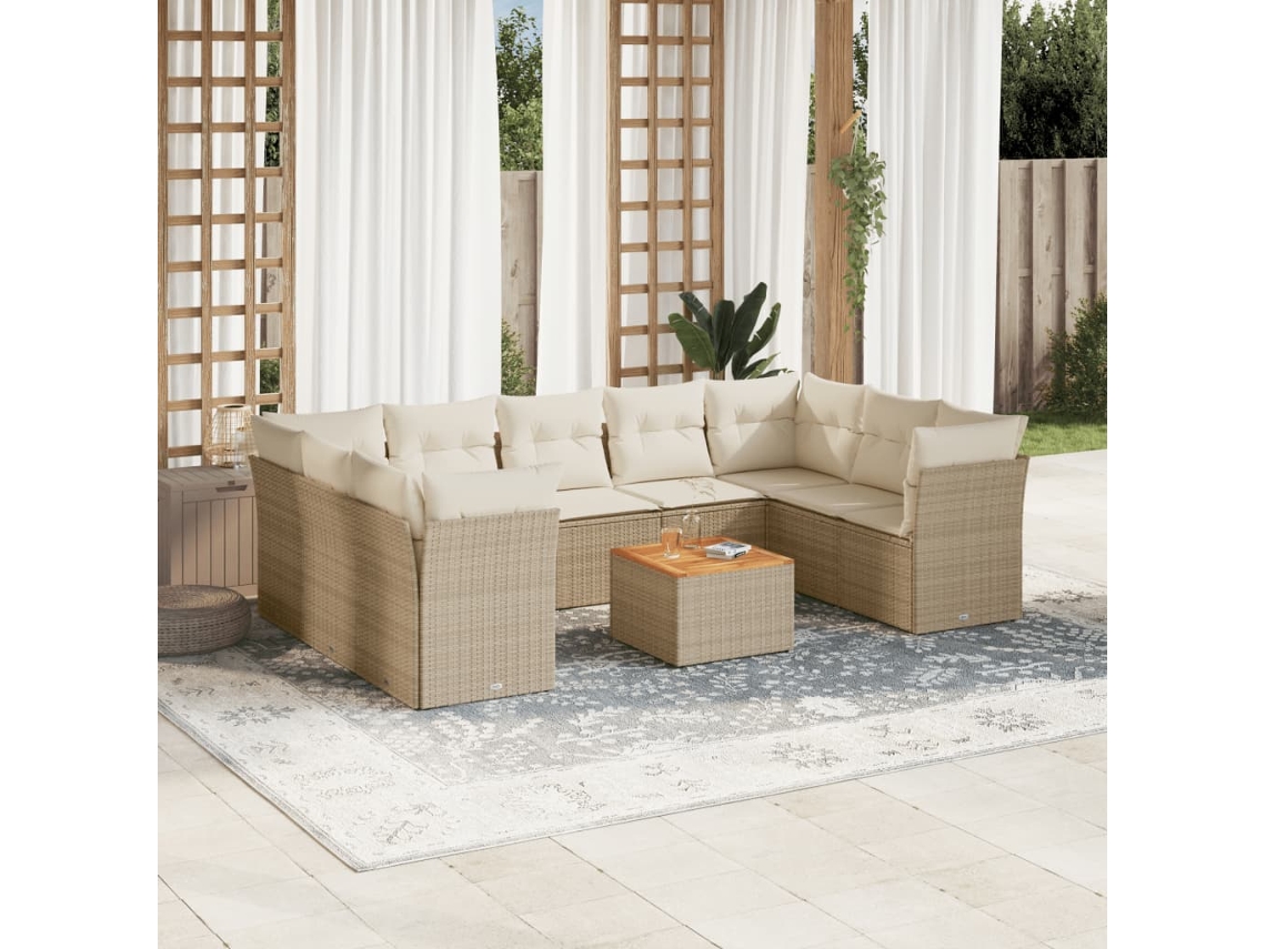 Vidaxl 10 Pcs Conjunto De Sofás P/ Jardim Com Almofadões Vime Pe Bege