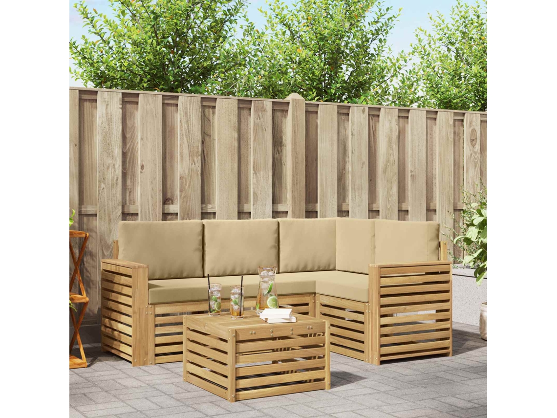 Vidaxl Conjunto De Sofás Para Exterior 5 Unid. Branco E Bege Poliéster