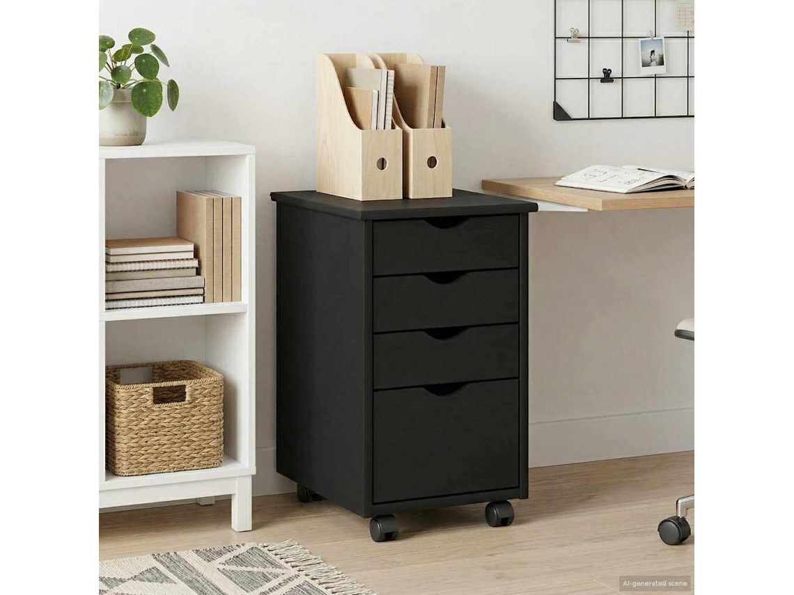 Vidaxl Armário Móvel Preto 34 X 39 X 56 Cm Madeira De Pinho Maciço