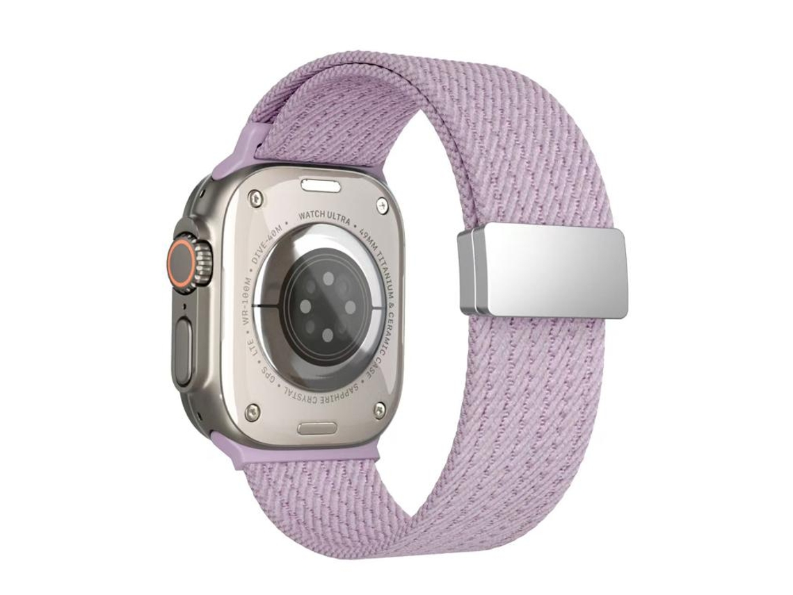 Bracelete para Apple Watch 42/41/40/38mm Nylon Elástico 4 Fios com Fecho Magnético Roxo Claro XIAOMOYU