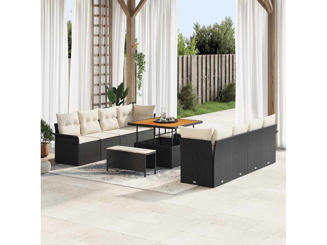 Vidaxl Conjunto De Sofá De Jardim 11 Unid. Preto Vime Pe