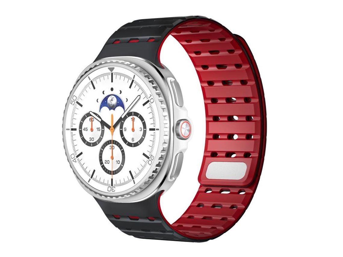 Bracelete para Samsung Galaxy Watch 8 / 8 Classic Silicone Magnético Respirável Preta e Vermelha XIAOMOYU