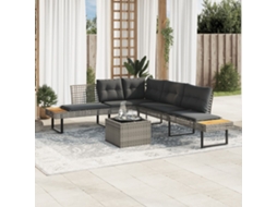 Conjunto de 2 Sofás para Jardim com Almofadões Vime Pe e Vidro Cinza MAISON EXCLUSIVE