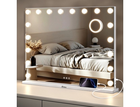 Espelho Hollywood 80x60cm Branco Com Luz Led Iluminada Mirlux