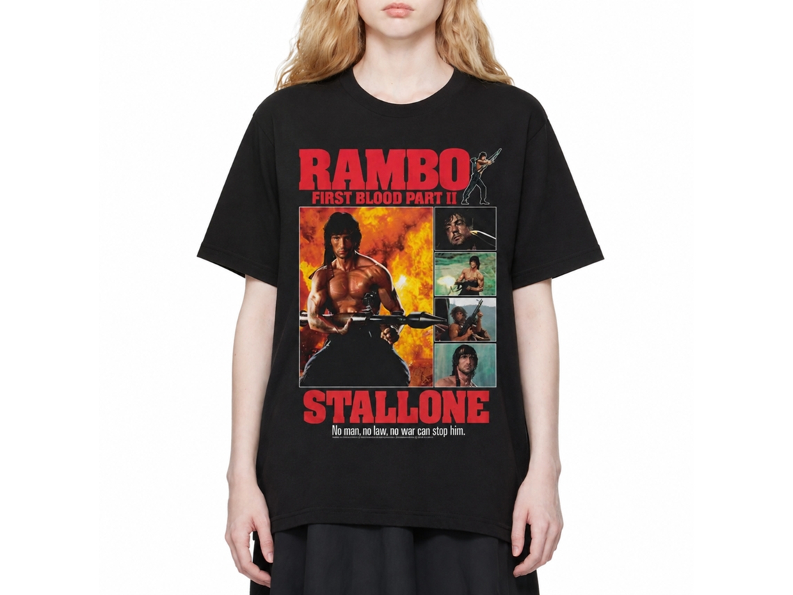 Rockinstone Rambo Movie Part Ii Collage Black Adult T-shirt Size:xl