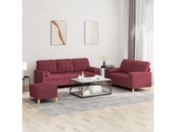 Vidaxl 3 Pcs Conjunto De Sofás Com Almofadas Tecido Vermelho-tinto
