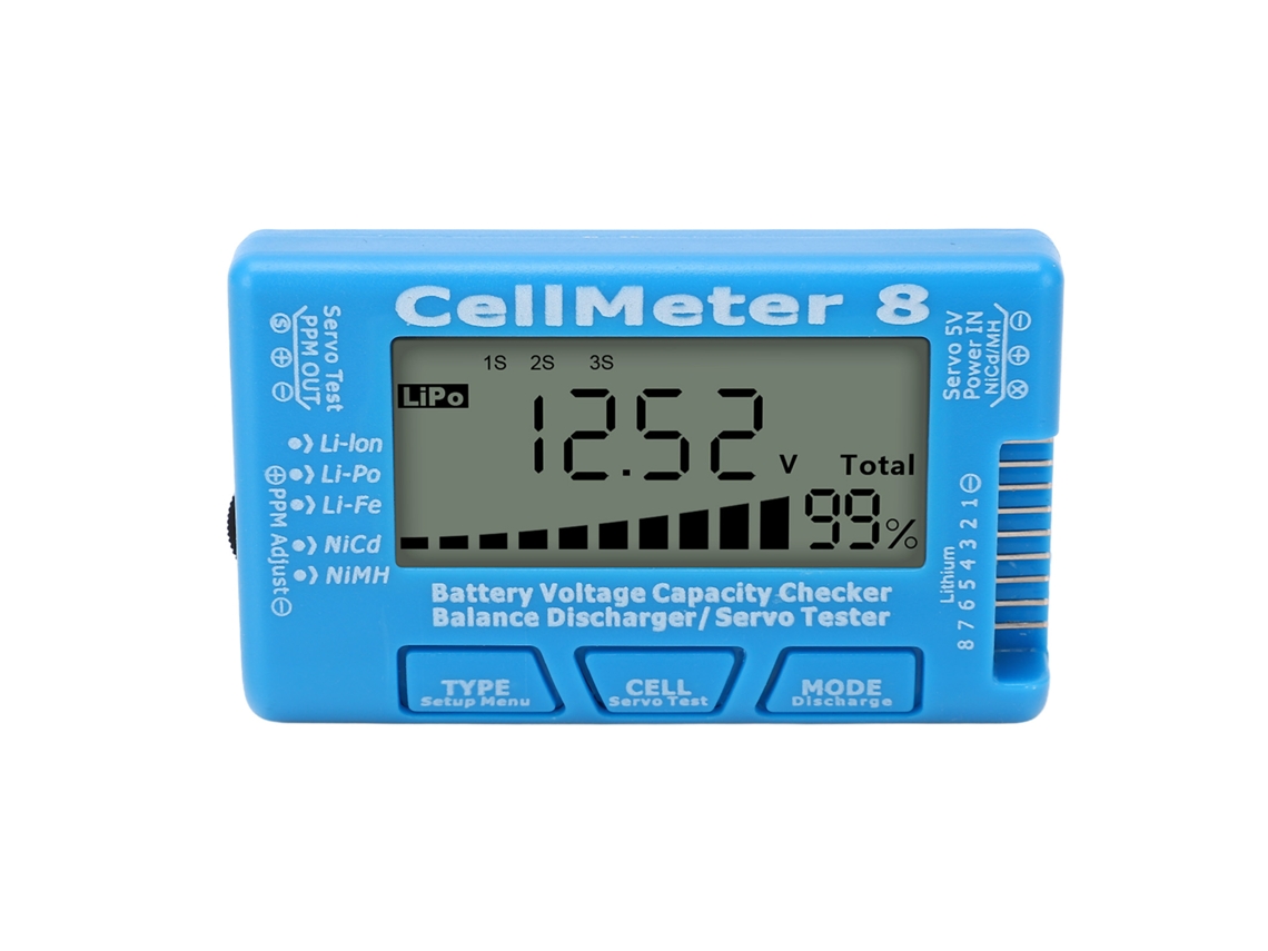 Detector digital de capacidade de bateria, tester Lipo, Life, NiCd, NiMH, balançador, descarregador, servo, azul | S/MARCA