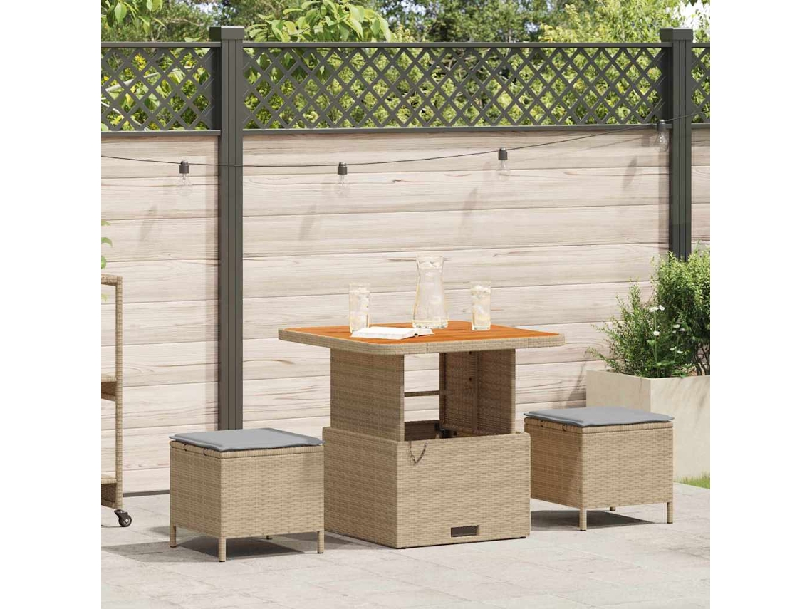 Vidaxl Conjunto De Jantar Para Jardim 3 Unid. Bege Vime Pe