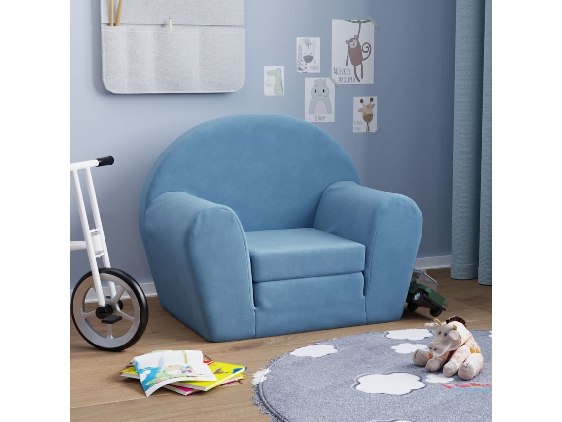 Vidaxl Sofá-cama Infantil Pelúcia Macia Azul