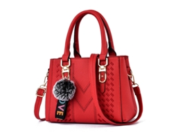 Bolsa Feminina de Grande Capacidade 2026, Bolsa de Ombro, Chaveiro com Pompom, Bolsa Pequena vermelho YUNZII