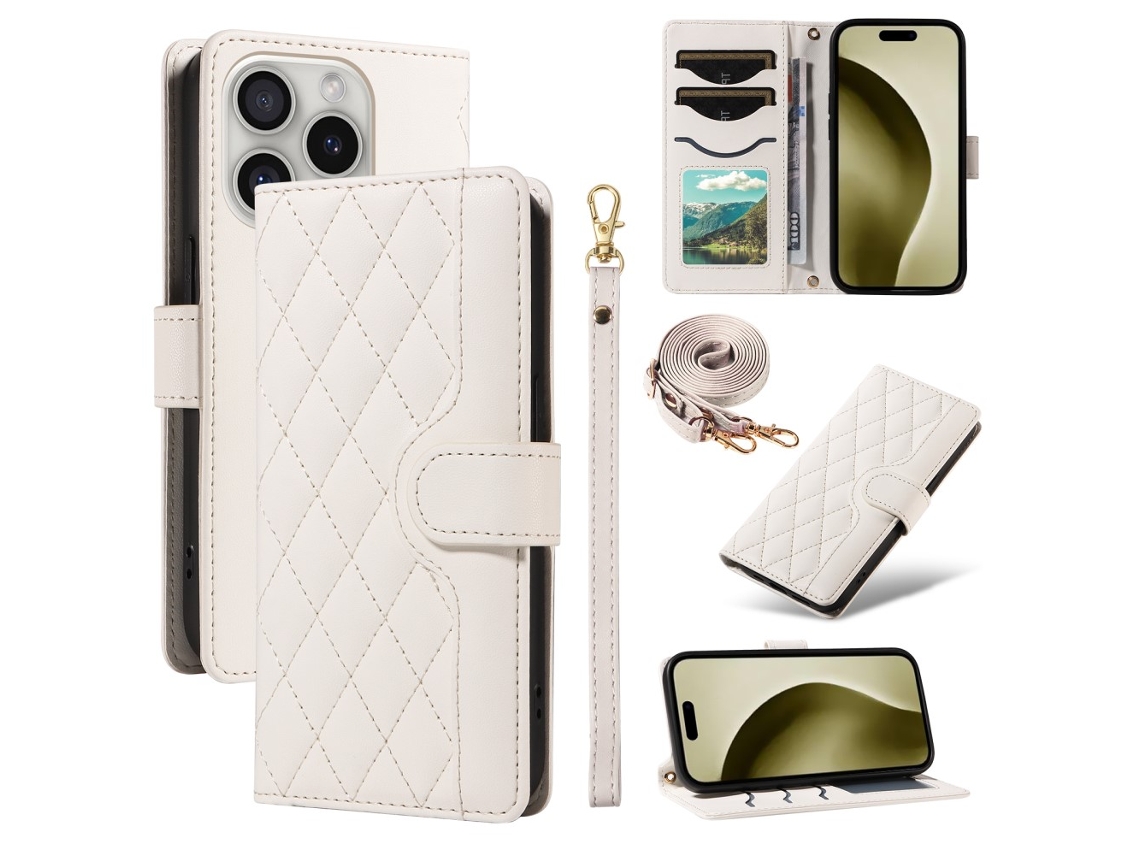 Capa Em Couro Pu Com Cordão Para Apple Iphone 16 Pro Max - Branco