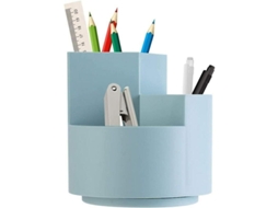 Lurelia Porta-lápis Giratório, 12x12 Cm, 198 Cm, 360°, 3 Compartimentos, Branco, Azul