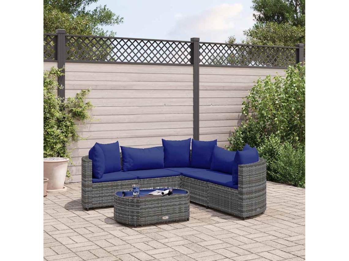 Vidaxl 6 Pcs Conjunto Sofás de Jardim com Almofadões Vime Cinzento