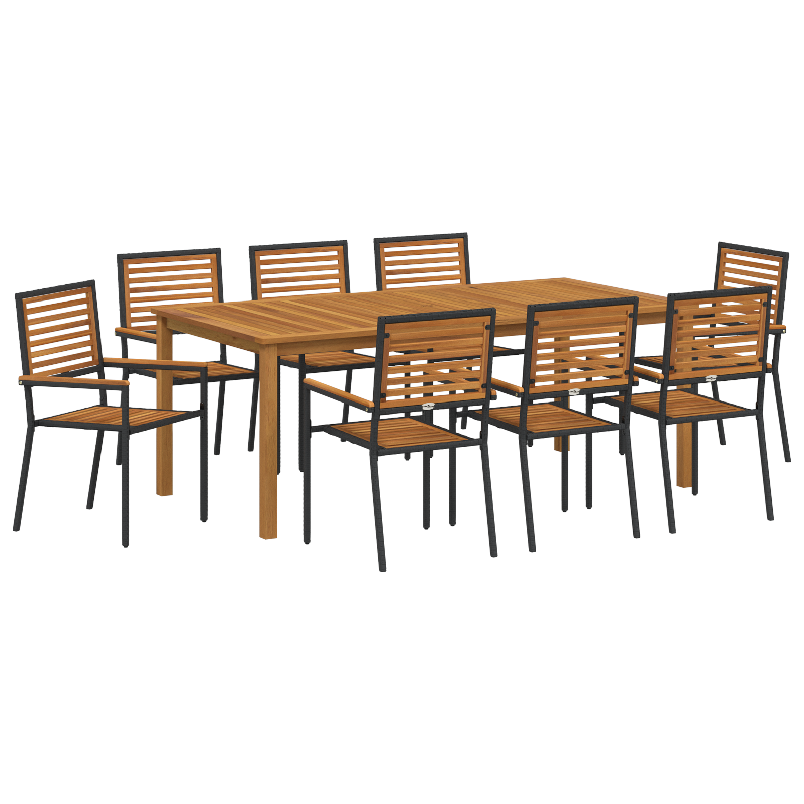 Conjunto 9 Móveis De Jardim Vidaxl Preto Madeira De Acácia Maciça (200 X 100 X 74 Cm)