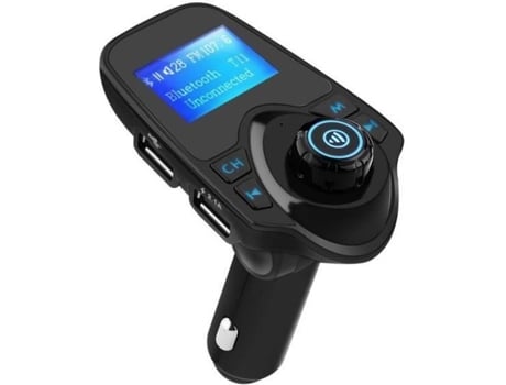 Transmissor FM Bluetooth, kit mãos-livres sem fio adaptador de rádio para carro com carregador de carro USB e tela de 1,44 polegadas -preto