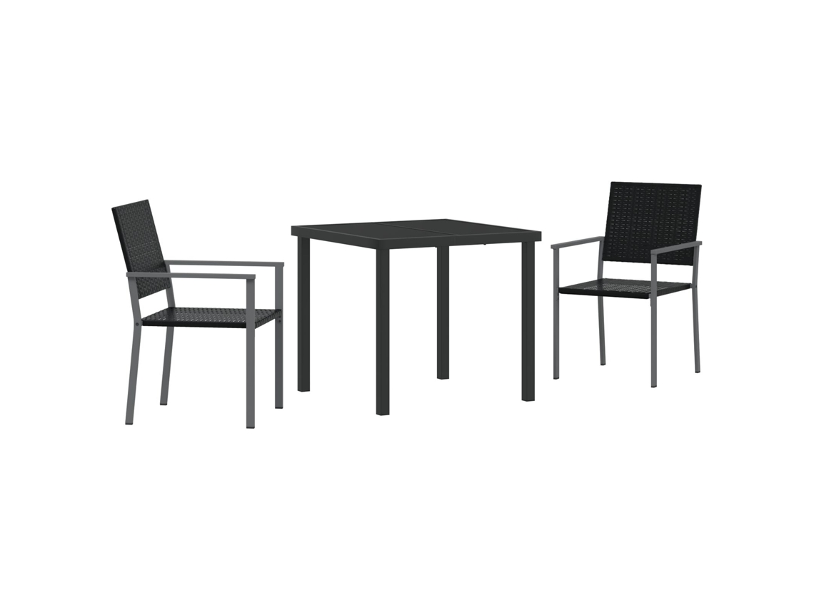 Conjunto 3 De Jantar De Jardim Vidaxl Preto Poly Rattan