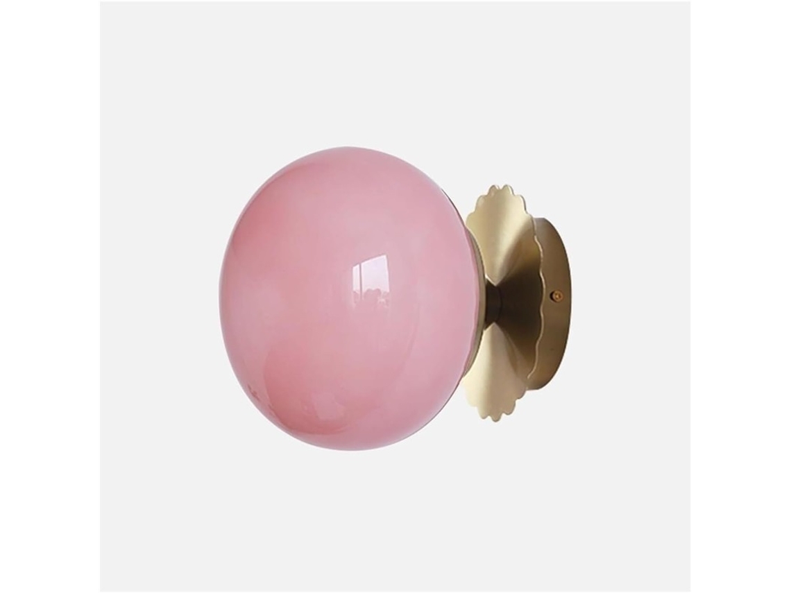 Aplique De Parede Dourado Com Vidro Rosa Claro E Soquete E27