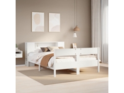 Vidaxl Cama com Estante Sem Colchão 140x200 Cm Pinho Maciço Branco