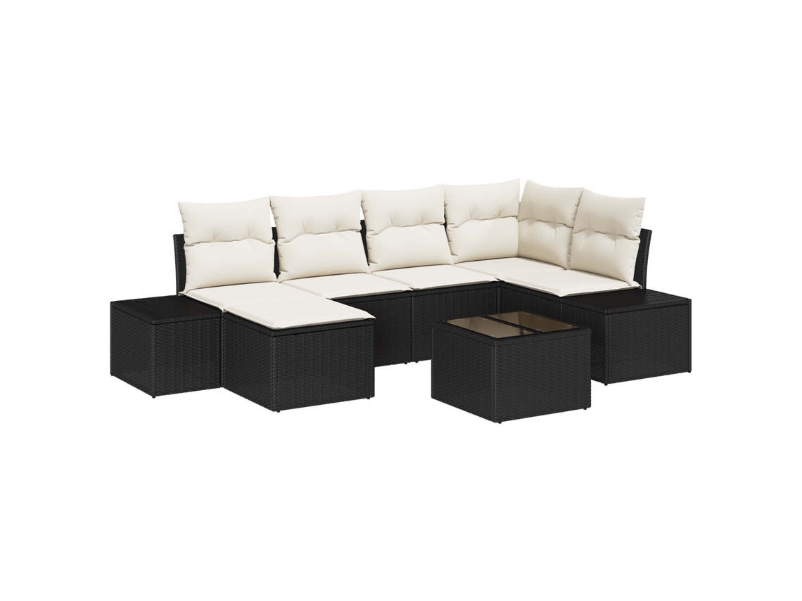 Conjunto 6 Conjunto De Sofá De Jardim Vidaxl Preto Vime Pe (264 X 62 X 85 Cm)