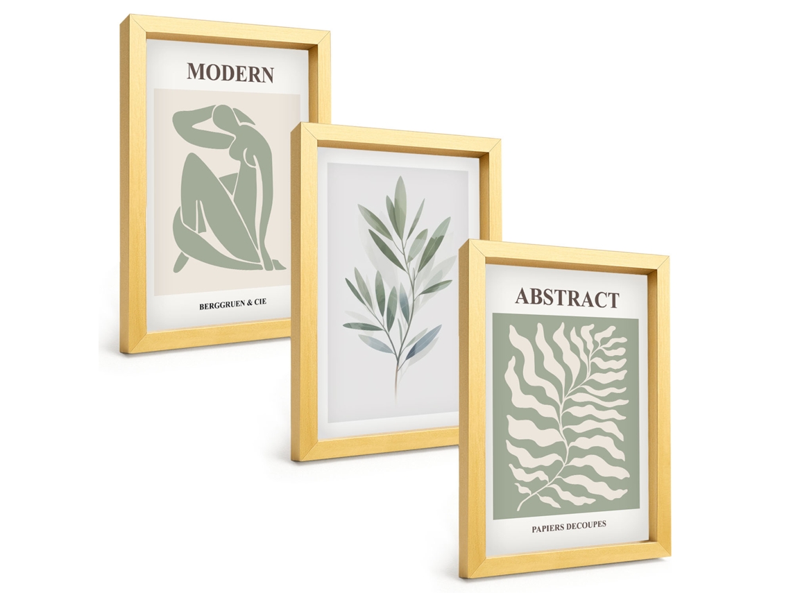 Composição De Quadrosdesigns Boho Em Aquarela Matisse Moldura Dourada Imagens Para Um Quarto Infantil Espelharte (3 Peças 20x30 Cm)