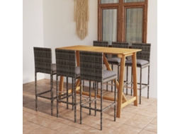 Vidaxl 7 Pcs Conjunto De Bar Para Jardim Com Almofadões Cinzento