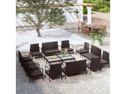 Vidaxl 16 Pcs Conjunto Lounge De Jardim C/ Almofadões Vime Pe Preto