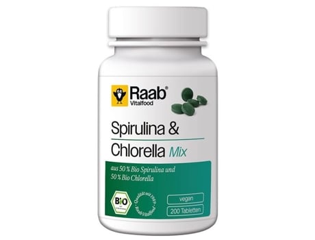 Raab Vitalfood Algas Spirulina Chlorella 440 mg 200 Comprimidos Bio Vegan