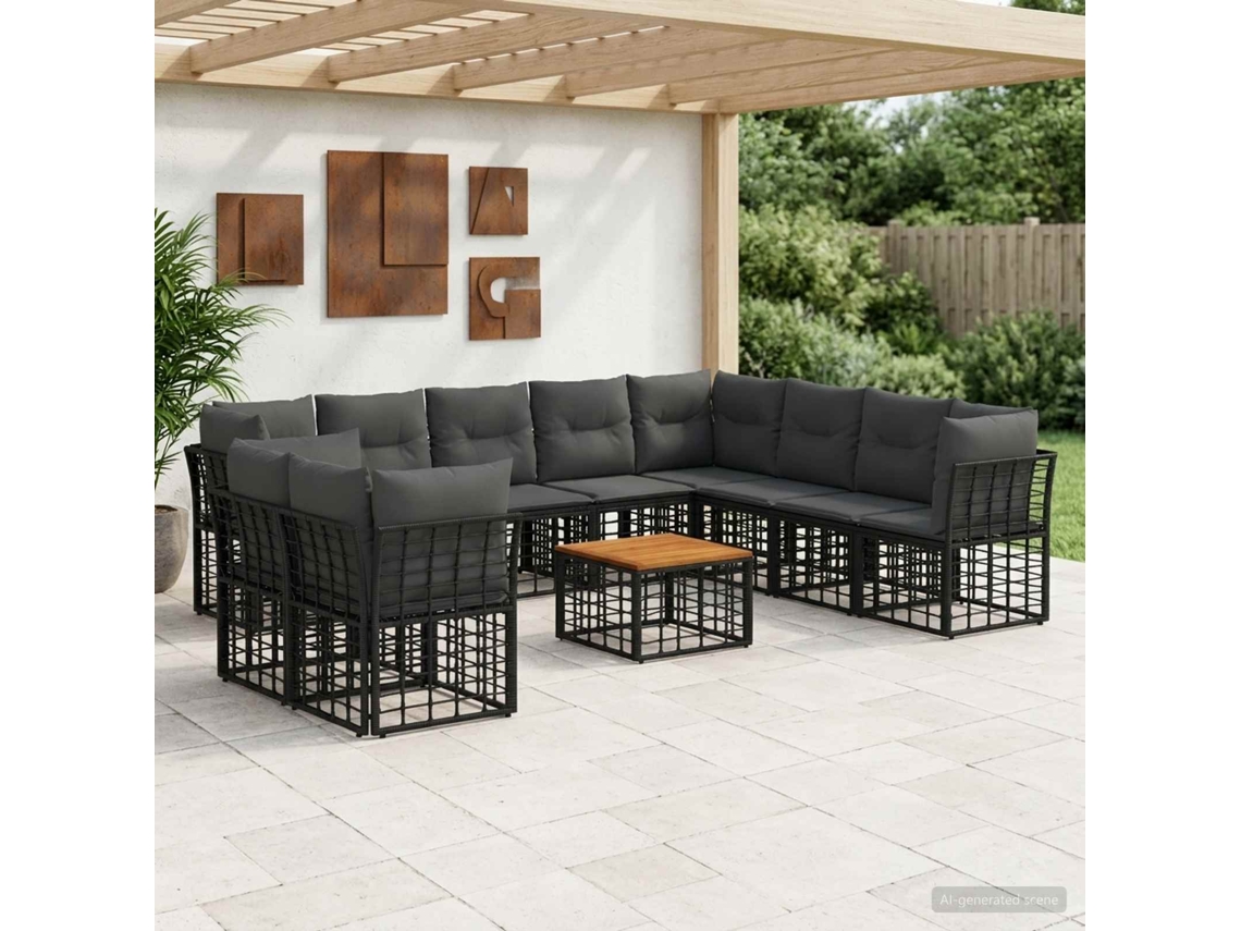 Vidaxl Conjunto De Sofás Para Exterior 11 Unid. Preto E Cinza Escuro
