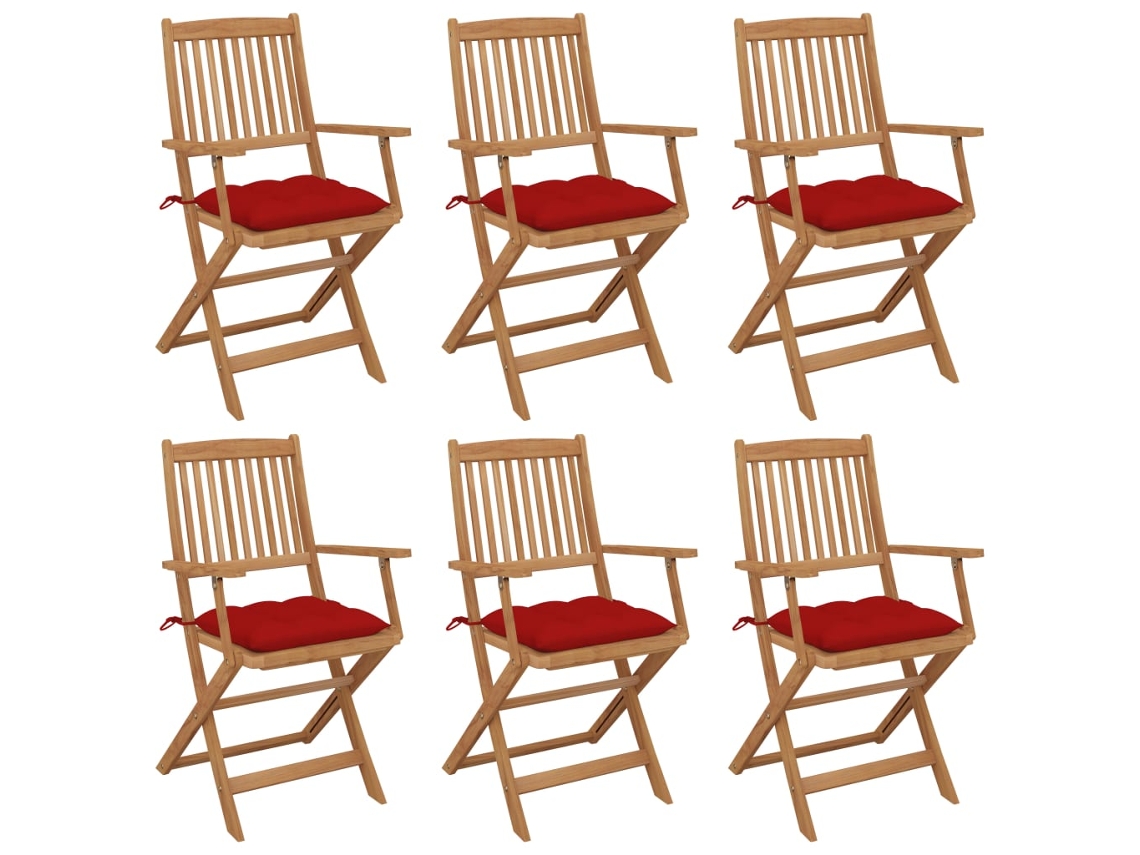 Vidaxl Cadeiras De Jardim Dobráveis C/ Almofadões 6 Pcs Acácia Maciça