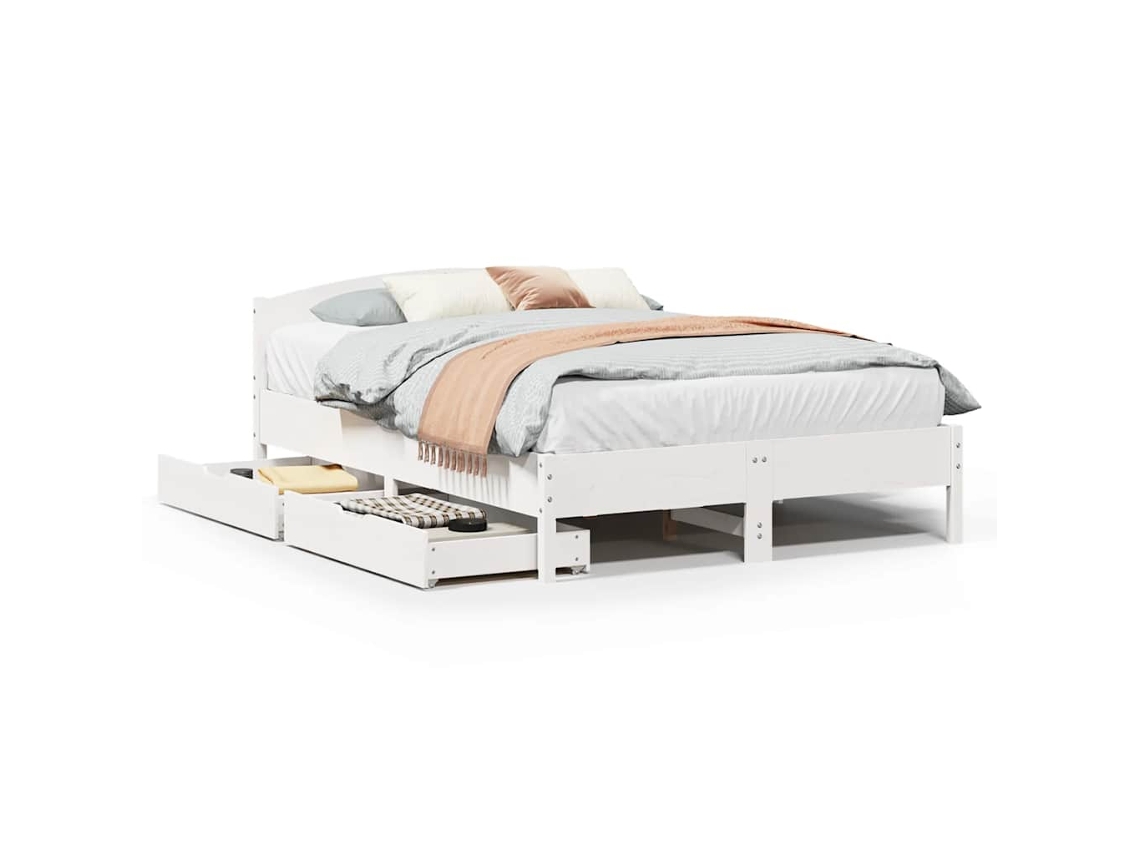 Cama Sem Colchão 150x200 cm Madeira de Pinho Maciça Branco MAISON EXCLUSIVE