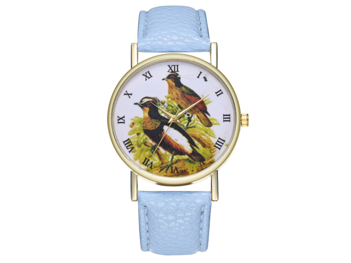 Reloj Analógico De Cuarzo Para Mujer Y Hombre Con Correa De Pu Azul Claro