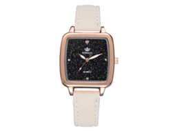 Relógio de Quartzo Feminino com Pulseira de Couro Pu Estilo Elegante Mostrador Quadrado Branco