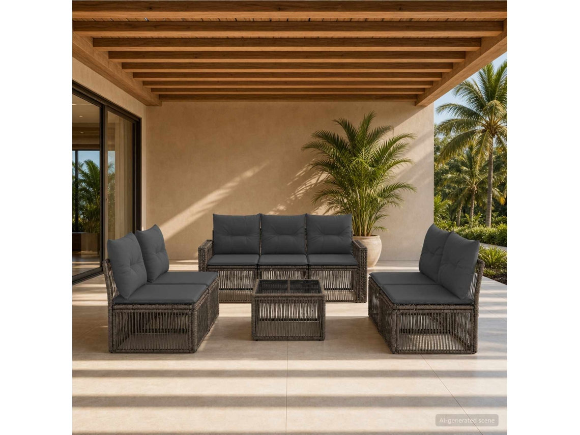 Vidaxl Conjunto De Sofá De Jardim 8 Unid. Cinza E Cinza Escuro Vime Pe