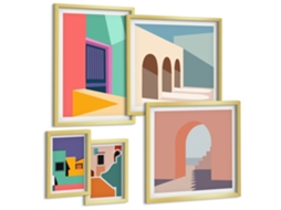 Quadros Decorativos Para Parede Composições Florais Retrô Moldura Dourada Quadros Para O Escritório Espelharte (conjunto De 5 Imagens)