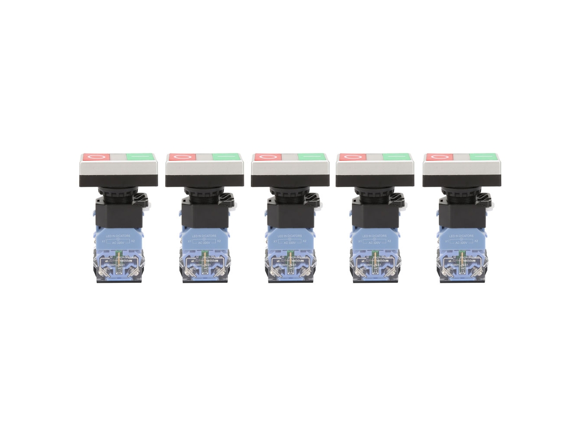 Kit com 5 Interruptores Push Button Auto Reset 22mm com Luz Indicadora AC220V