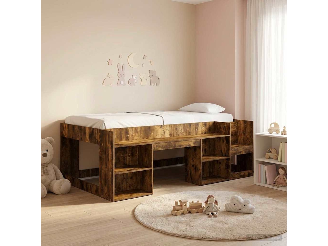 Vidaxl Estrutura De Cama Infantil Com Armazenamento Carvalho Fumado