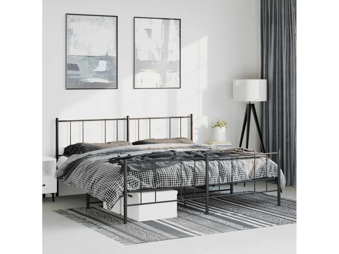Vidaxl Estrutura De Cama Com Cabeceira E Pés 183x213 Cm Metal Preto