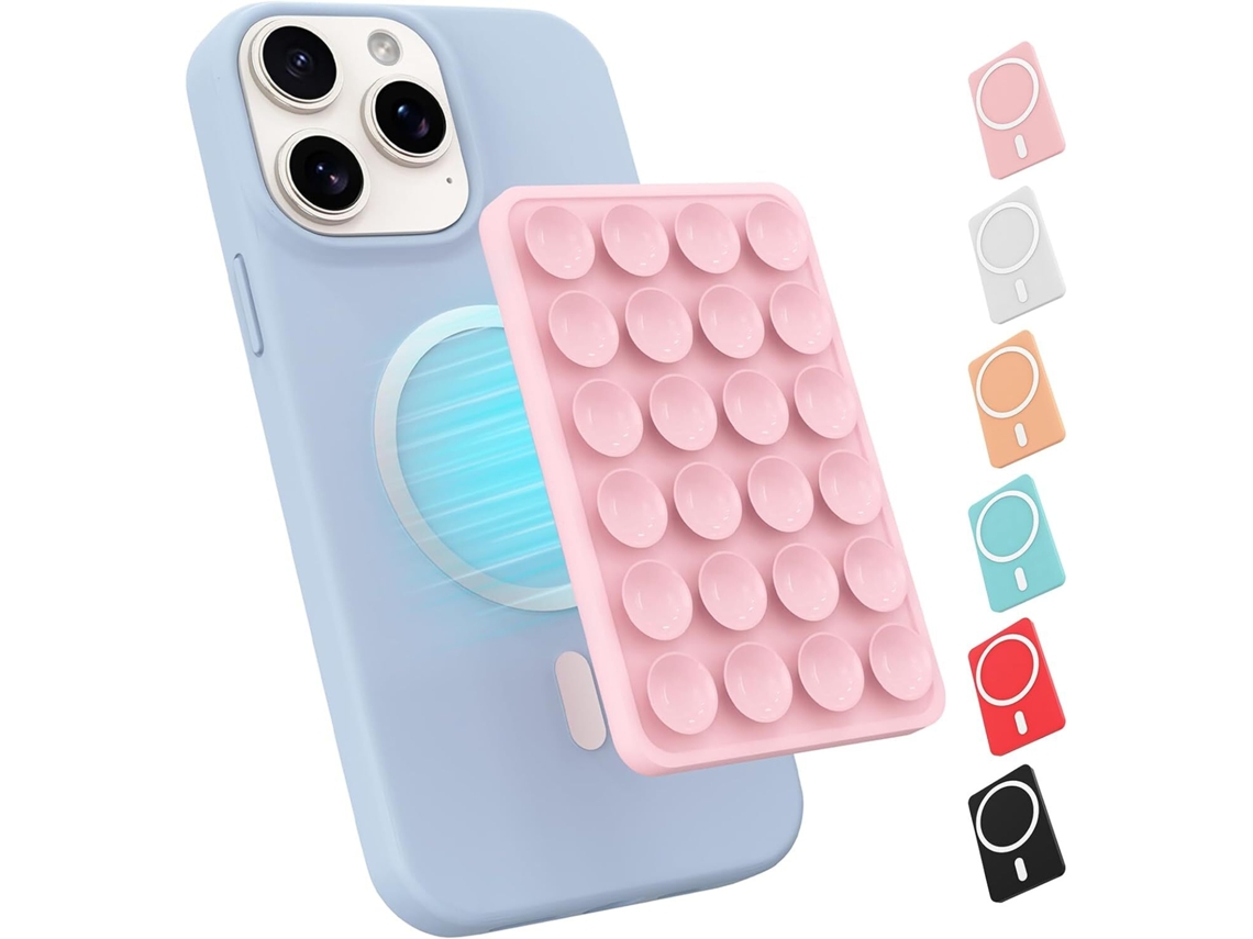 Suporte Magnético Com Ventosa Para Celular, Compatível Com Capas Magsafe, Em Silicone Aderente Para Iphone_xx Rosa.