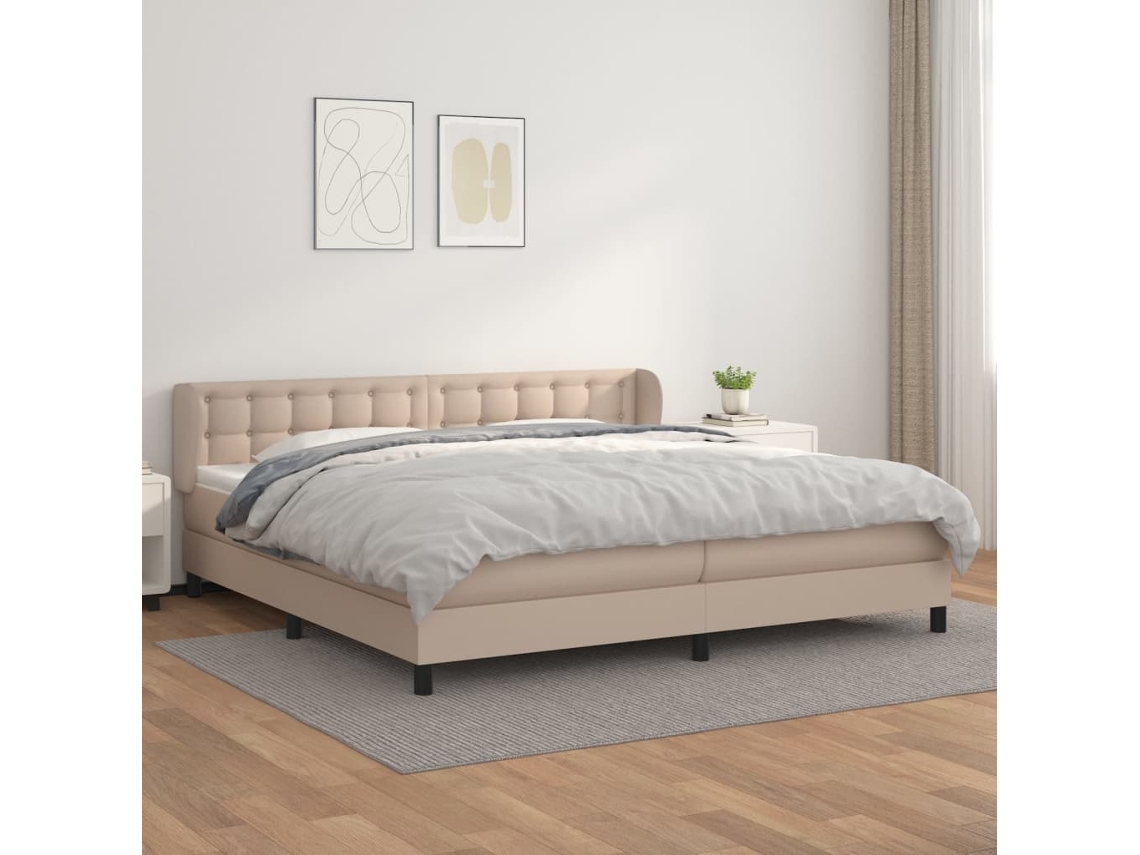 Vidaxl Cama Com Molas/colchão 200x200 Cm Couro Artificial Cappuccino