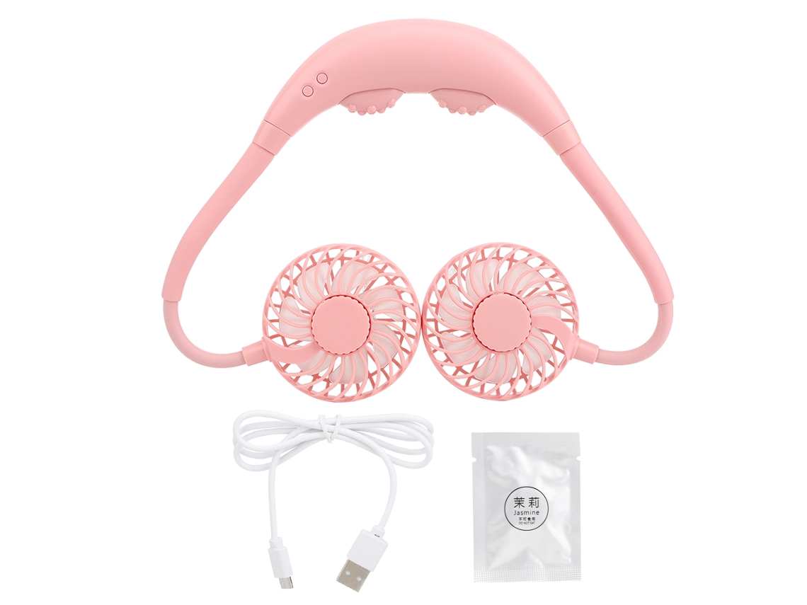 Vantilador Portátil com Massagem de Pescoço Rosa Usb Recarregável