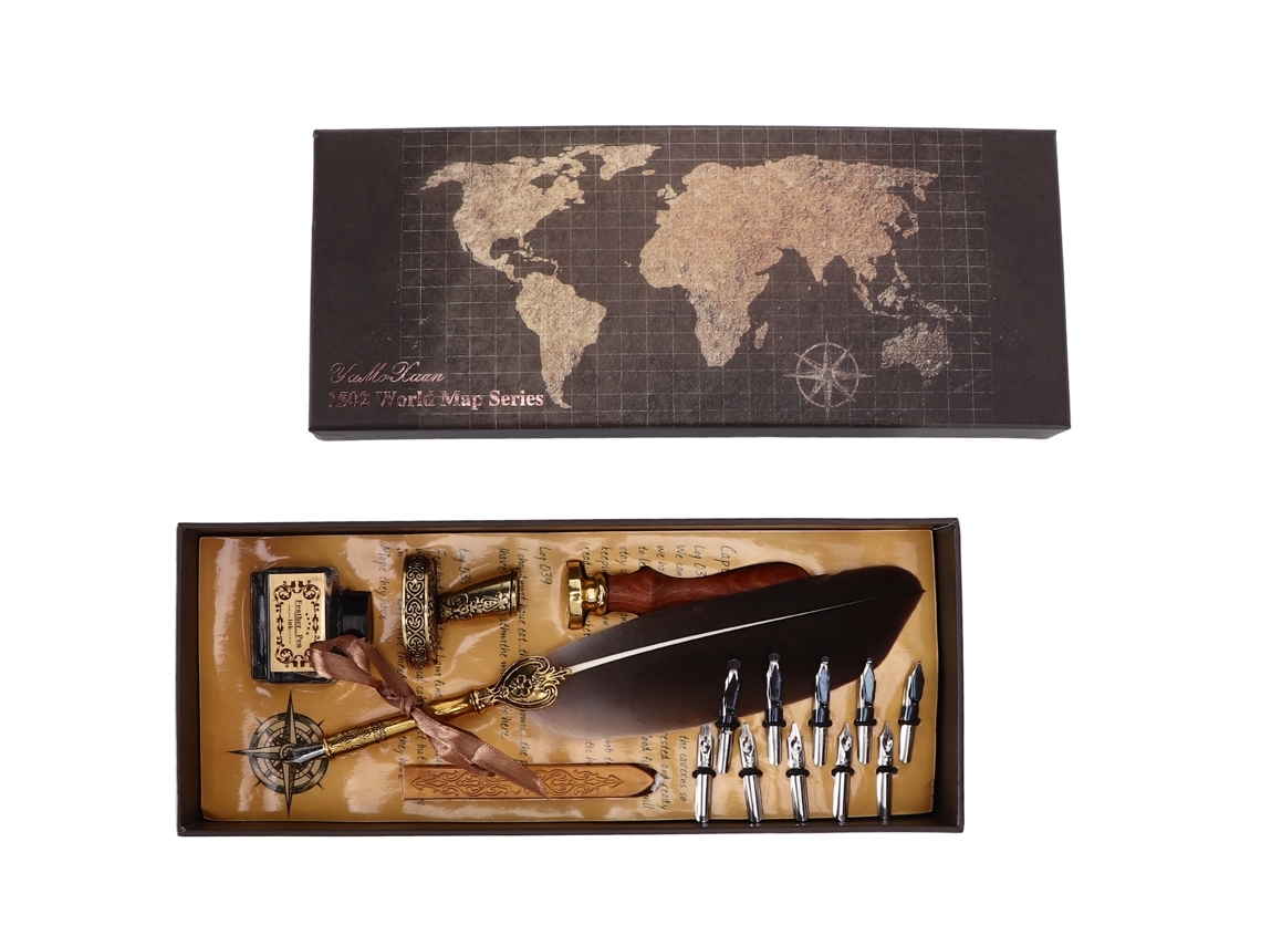 Pluma De Caligrafia Estilo Retro Com Pontas Substituíveis Ferramenta De Escrita Decorativa Para Presente Marrom