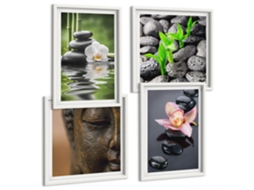 Pinturas Murais Modernas Composição Zen Tranquila, Flores E Água Moldura Branca Imagens Para Um Quarto Infantil Espelharte (conjunto De 4 Imagens)