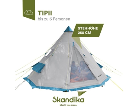 Tenda em Pirâmide SKANDIKA  Tipo Índia   Tipii   Ao Ar Livre   Rede Mosquiteira   6 Pessoas