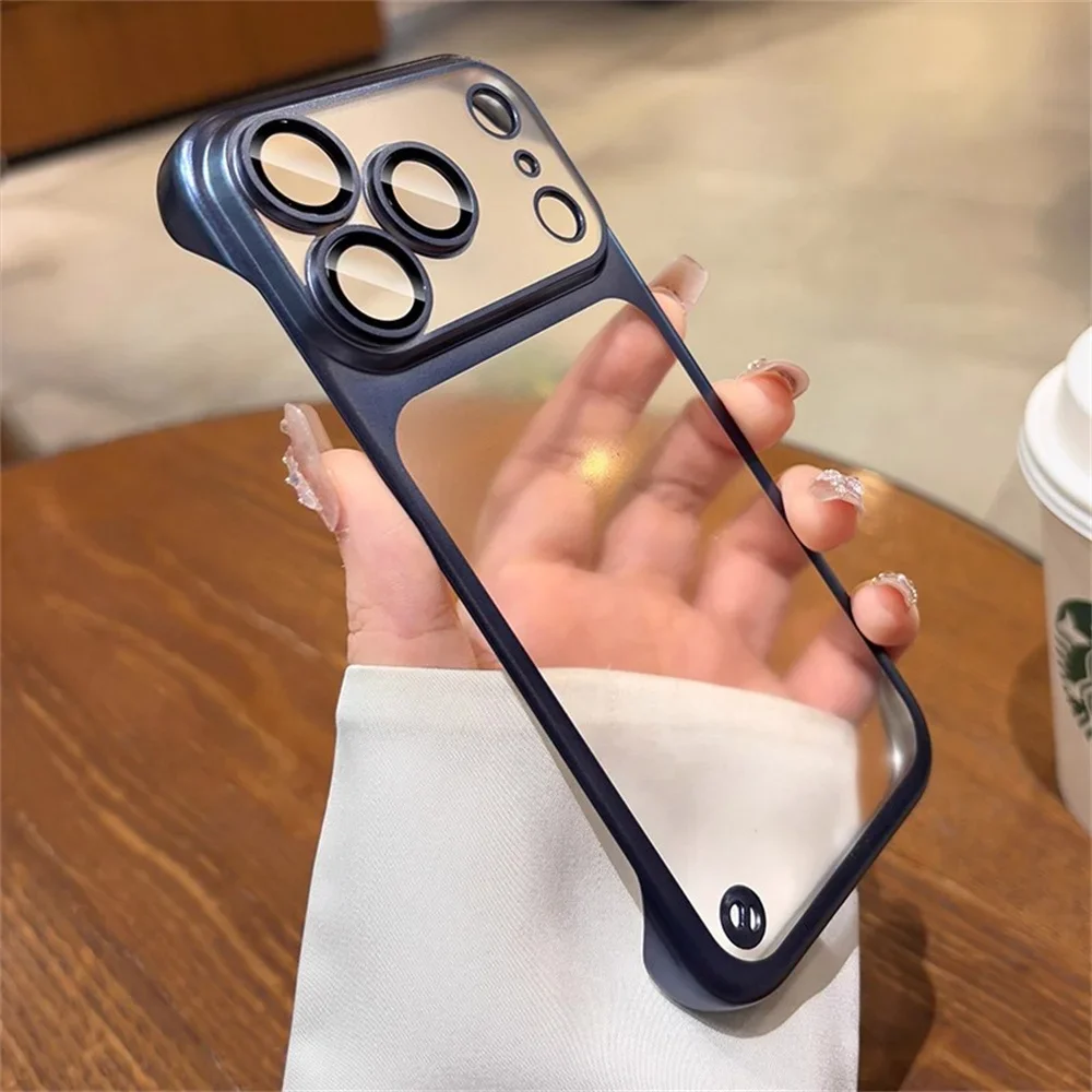 (iphone 16 Azul) Capa Ultrafina E Transparente Fosca Para Celular, Com Design Sem Moldura E Acabamento Metálico Eletroplateado.