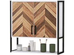 Armário De Parede Para Casa De Banho Com 2 Portas Prateleiras Ajustáveis E Aberta 59x20x60 Cm Branco E Madeira