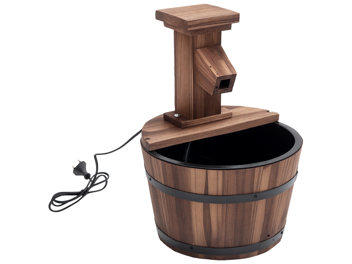 Fonte Elétrica Para Jardim Com Cascata E Balde Madeira