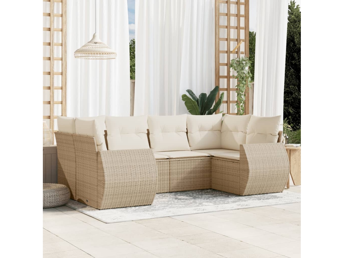 Vidaxl 6 Pcs Conjunto De Sofás P/ Jardim Com Almofadões Vime Pe Bege