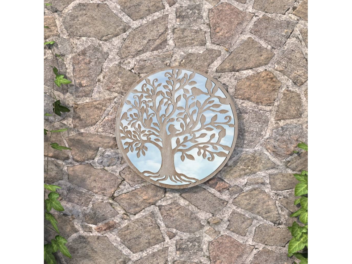 Vidaxl Espelho De Jardim P/ Uso Exterior Ferro 40x2,5 Cm Cor De Areia
