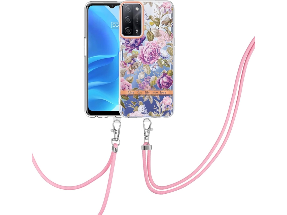 Correia Alça Ombro Removível Flor Pintada Ultra para Oppo Oppo A55 5G/A53S 5G/A54 4G/A16 HONGWE. Anti-Choque Roxo
